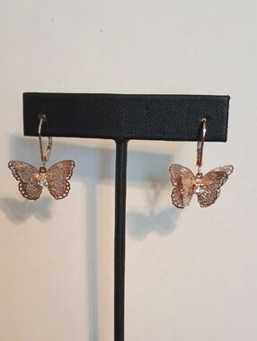 Rose Gold Tone Butterfly Crystal Drop Earrings Dangle Statement Earrings